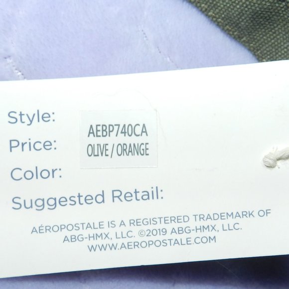 Aeropostale 18" Logo Canvas Backpack Olive Green Orange Leather NEW/NWT - Picture 14 of 15